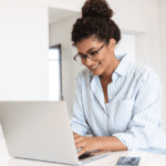 African American woman using a laptop computer