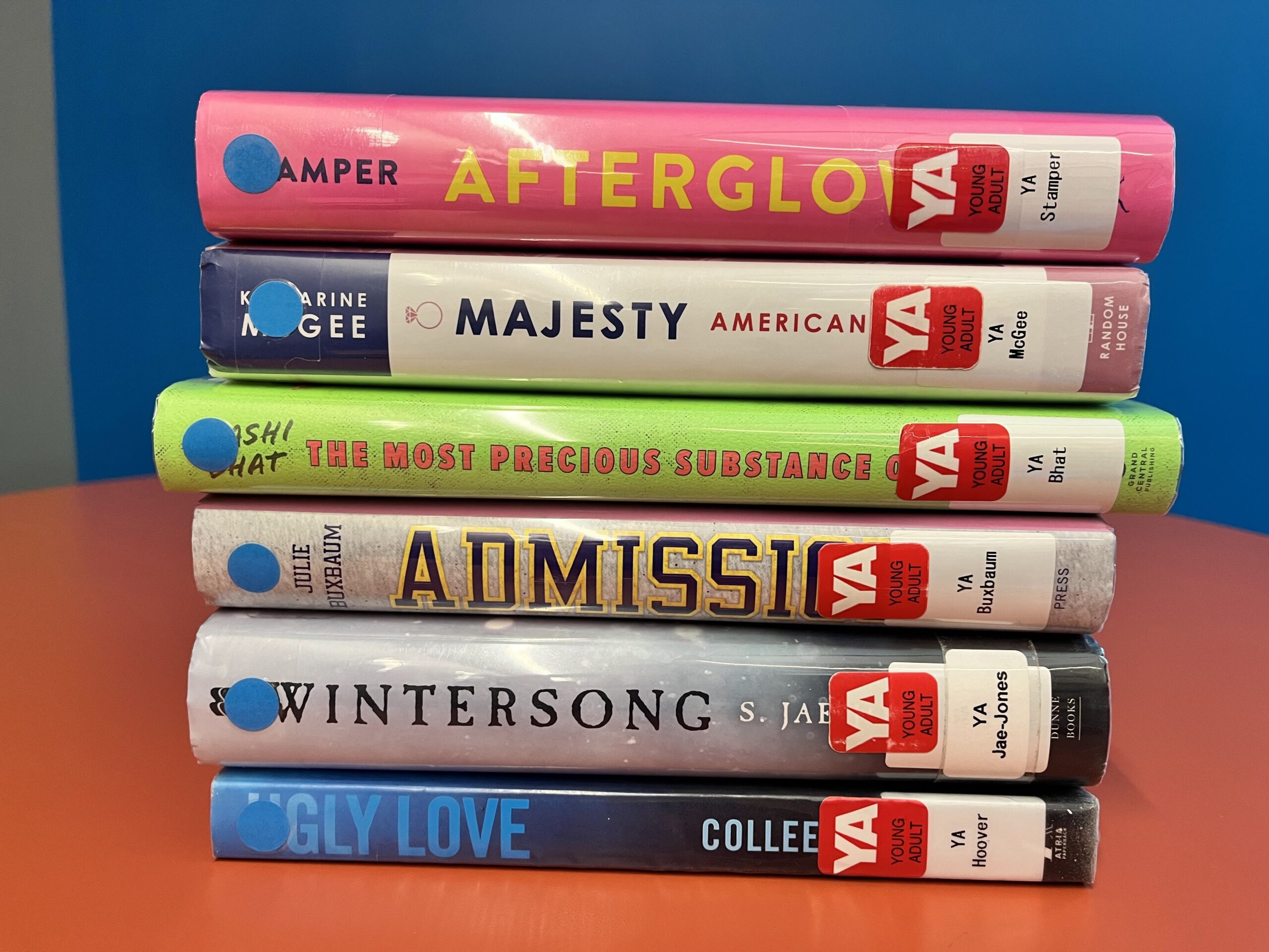 New Adult books with "blue dots" on spine